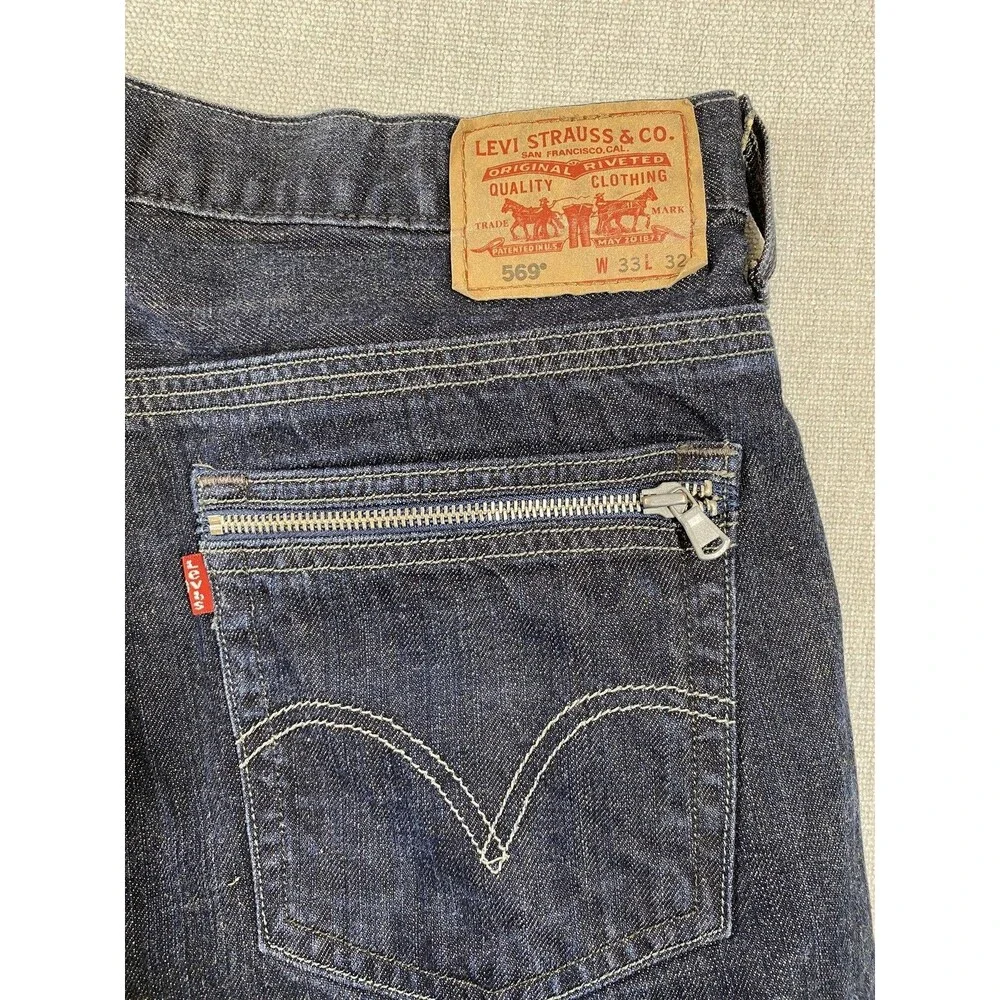 Levis 569 Jeans Mens 35x31 Blue Denim Loose Straight Zip Back Pockets Relaxed